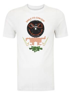 NWOT Nike Men's Large "Smile It's Gym Day" Retro Graphic Fitness T-Shirt White